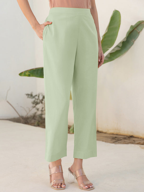 Janasya Mint Cotton Solid Pant