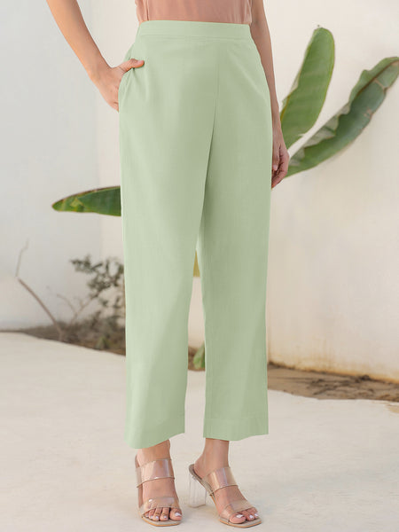 Janasya Mint Cotton Solid Pant