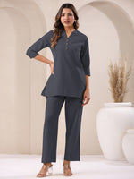 Thumbnail for Janasya Grey Cotton Solid Pant