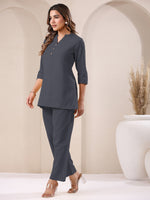Thumbnail for Janasya Grey Cotton Solid Pant