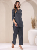 Thumbnail for Janasya Grey Cotton Solid Pant