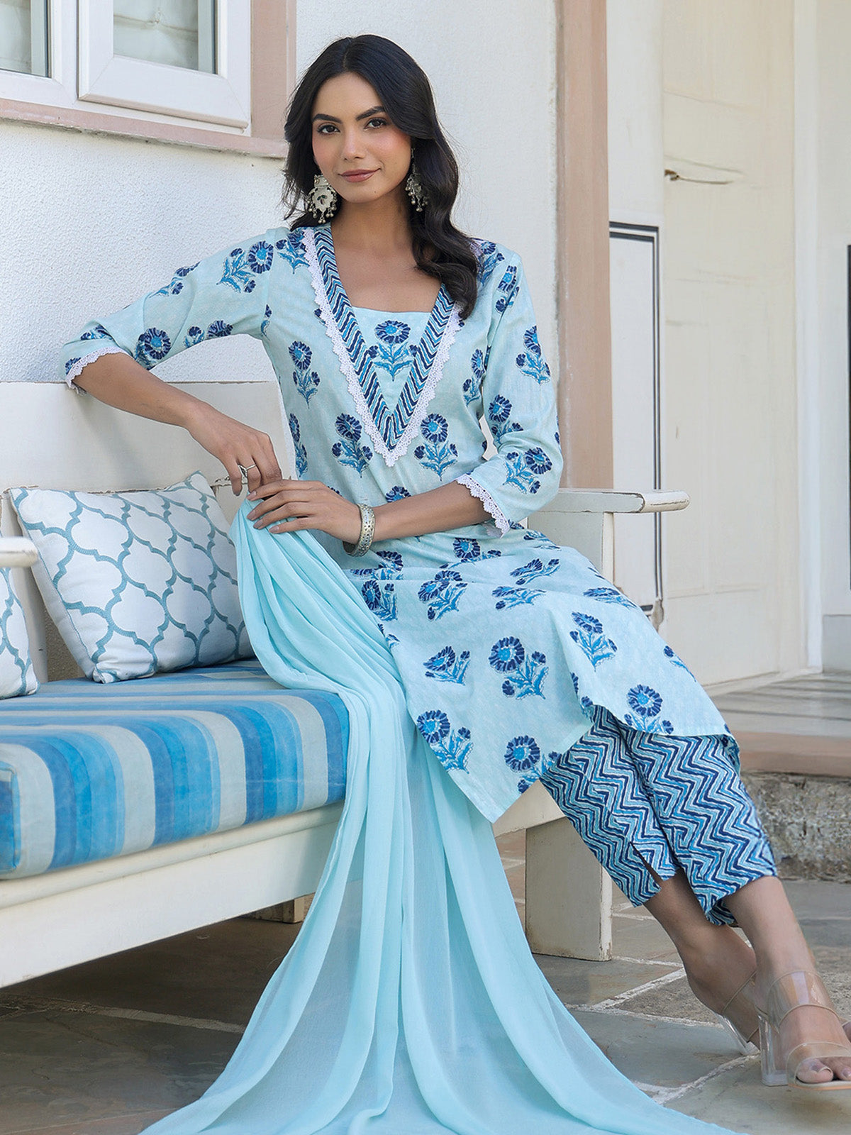 Janasya Light Cotton Floral Straight Kurta Set - Distacart