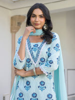Thumbnail for Janasya Light Cotton Floral Straight Kurta Set