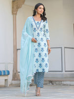 Thumbnail for Janasya Light Cotton Floral Straight Kurta Set