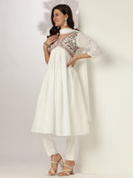 Thumbnail for Janasya Light Dobby Cotton Embroidered A-Line Kurta Set