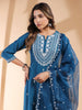 Janasya Dark Silk Blend Embroidered Straight Kurta Set - Distacart
