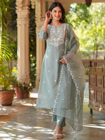 Thumbnail for Janasya Light Silk Blend Embroidered Straight Kurta Set