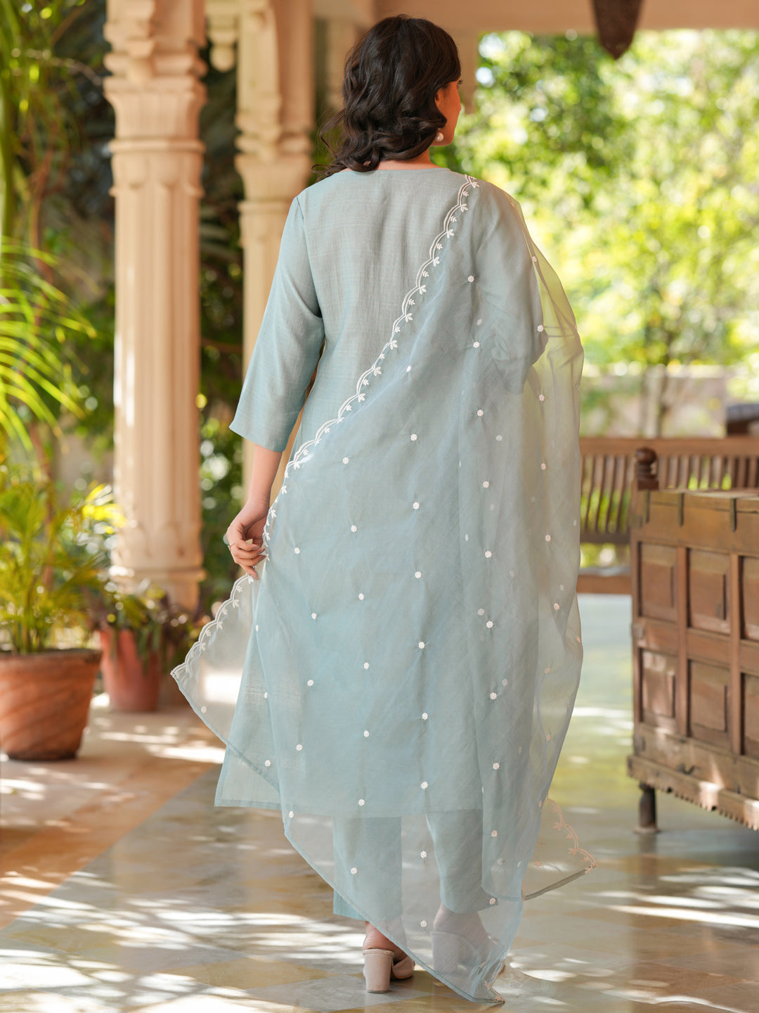 Janasya Light Silk Blend Embroidered Straight Kurta Set