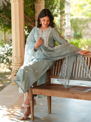 Janasya Light Silk Blend Embroidered Straight Kurta Set