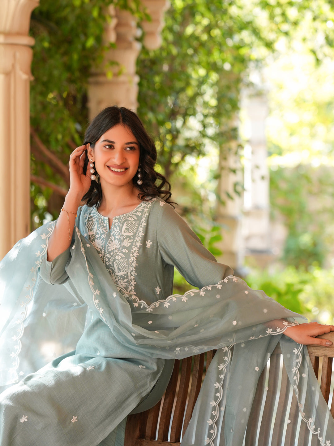 Janasya Light Silk Blend Embroidered Straight Kurta Set