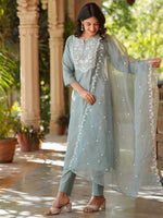 Thumbnail for Janasya Light Silk Blend Embroidered Straight Kurta Set