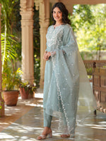 Thumbnail for Janasya Light Silk Blend Embroidered Straight Kurta Set