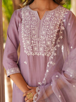 Thumbnail for Janasya Light Silk Blend Embroidered Straight Kurta Set