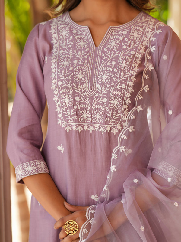 Janasya Light Silk Blend Embroidered Straight Kurta Set