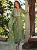Thumbnail for Janasya Dark Silk Blend Embroidered Straight Kurta Set