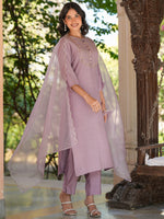 Thumbnail for Janasya Light Silk Blend Embroidered Straight Kurta Set