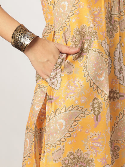 Janasya Bright Silk Blend Floral Straight Kurta Set - Distacart