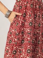 Thumbnail for Janasya Dark Cotton Floral Tiered Kurta Set
