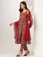 Thumbnail for Janasya Dark Cotton Floral Tiered Kurta Set