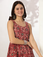 Thumbnail for Janasya Dark Cotton Floral Tiered Kurta Set