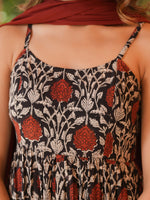 Thumbnail for Janasya Dark Cotton Floral Tiered Kurta Set