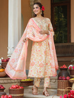 Thumbnail for Janasya Light Cotton Floral A-Line Kurta Set