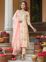 Thumbnail for Janasya Light Cotton Floral A-Line Kurta Set