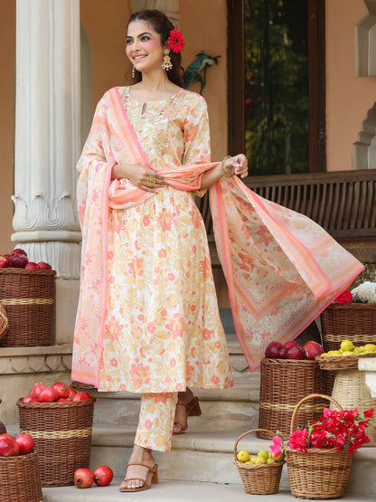 Janasya Light Cotton Floral A-Line Kurta Set - Distacart