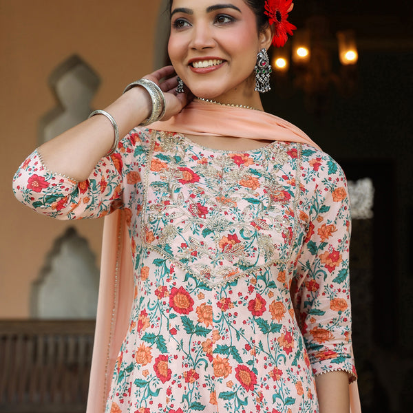 Janasya Light Cotton Floral Anarkali Kurta Set - Distacart