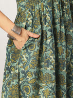 Thumbnail for Janasya Dark Cotton Floral A-Line Kurta Set