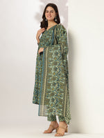 Thumbnail for Janasya Dark Cotton Floral A-Line Kurta Set