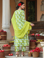 Thumbnail for Janasya Bright Cotton Floral A-Line Kurta Set
