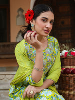 Thumbnail for Janasya Bright Cotton Floral A-Line Kurta Set