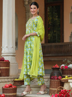 Thumbnail for Janasya Bright Cotton Floral A-Line Kurta Set