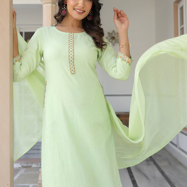 Janasya Light Cotton Self Design Straight Kurta Set
