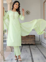 Thumbnail for Janasya Light Cotton Self Design Straight Kurta Set