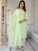 Thumbnail for Janasya Light Cotton Self Design Straight Kurta Set
