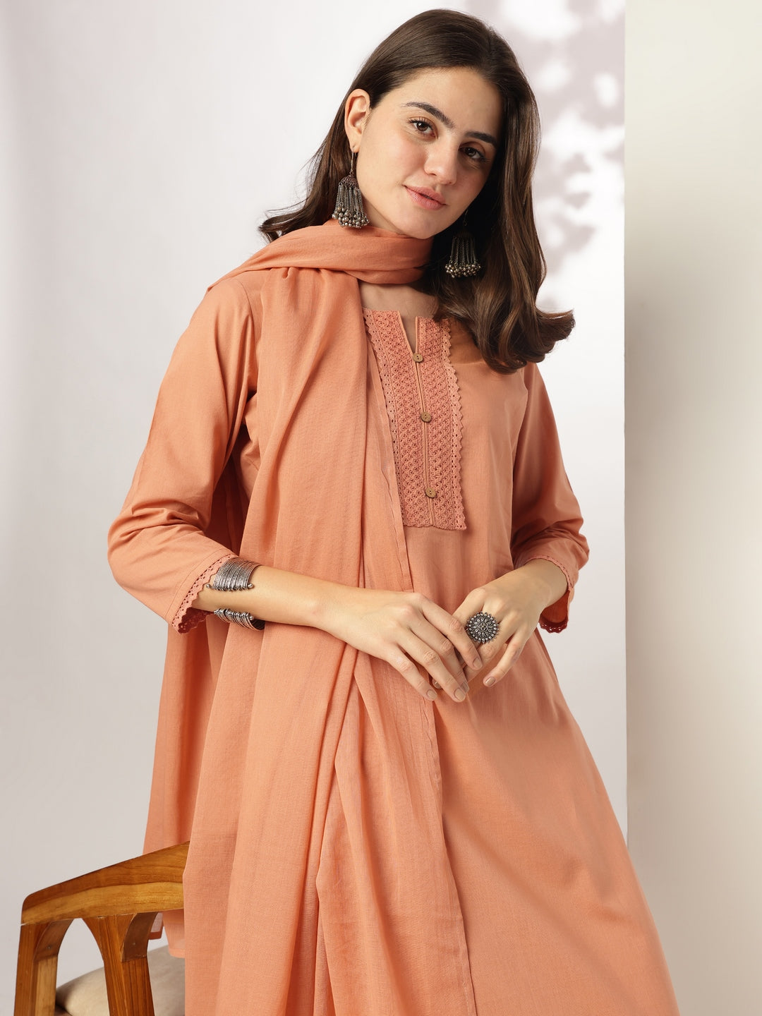 Janasya Dark Cotton Solid Straight Kurta Set