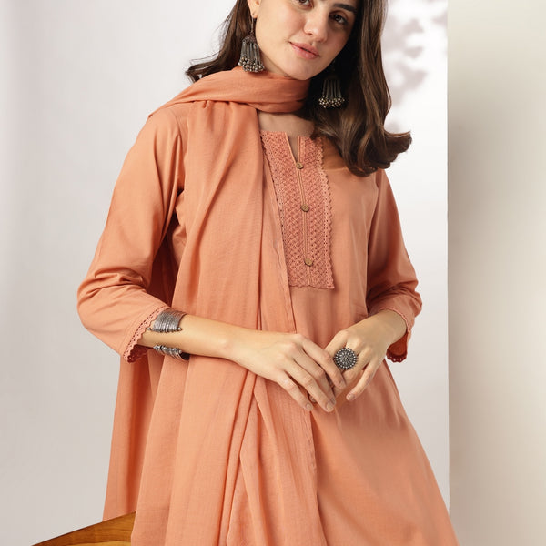 Janasya Dark Cotton Solid Straight Kurta Set