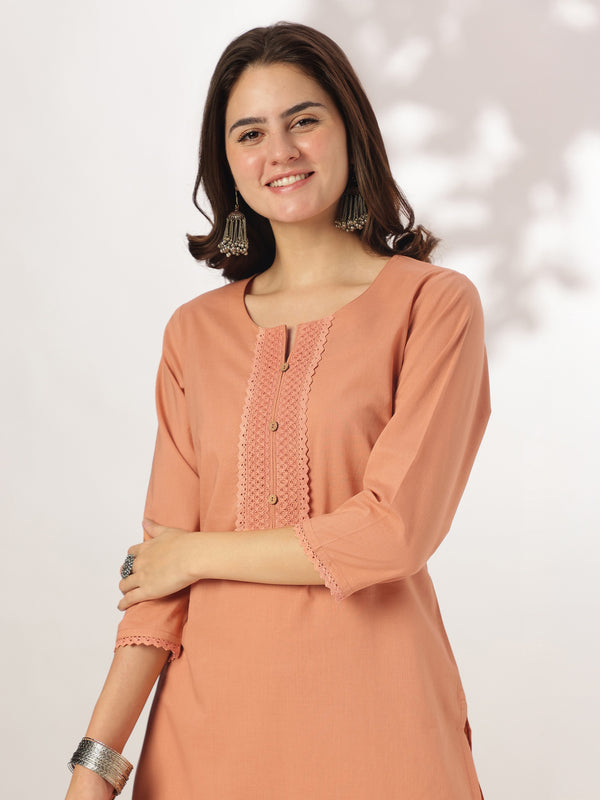 Janasya Dark Cotton Solid Straight Kurta Set