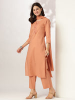 Thumbnail for Janasya Dark Cotton Solid Straight Kurta Set