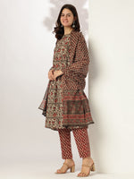 Thumbnail for Janasya Dark Cotton Floral A-Line Kurta Set