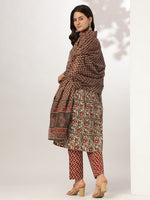 Thumbnail for Janasya Dark Cotton Floral A-Line Kurta Set