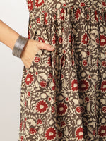 Thumbnail for Janasya Dark Cotton Floral A-Line Kurta Set