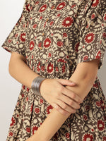 Thumbnail for Janasya Dark Cotton Floral A-Line Kurta Set