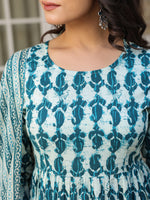 Thumbnail for Janasya Dark Cotton Abstract A-Line Kurta Set