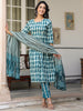 Janasya Dark Cotton Abstract A-Line Kurta Set - Distacart