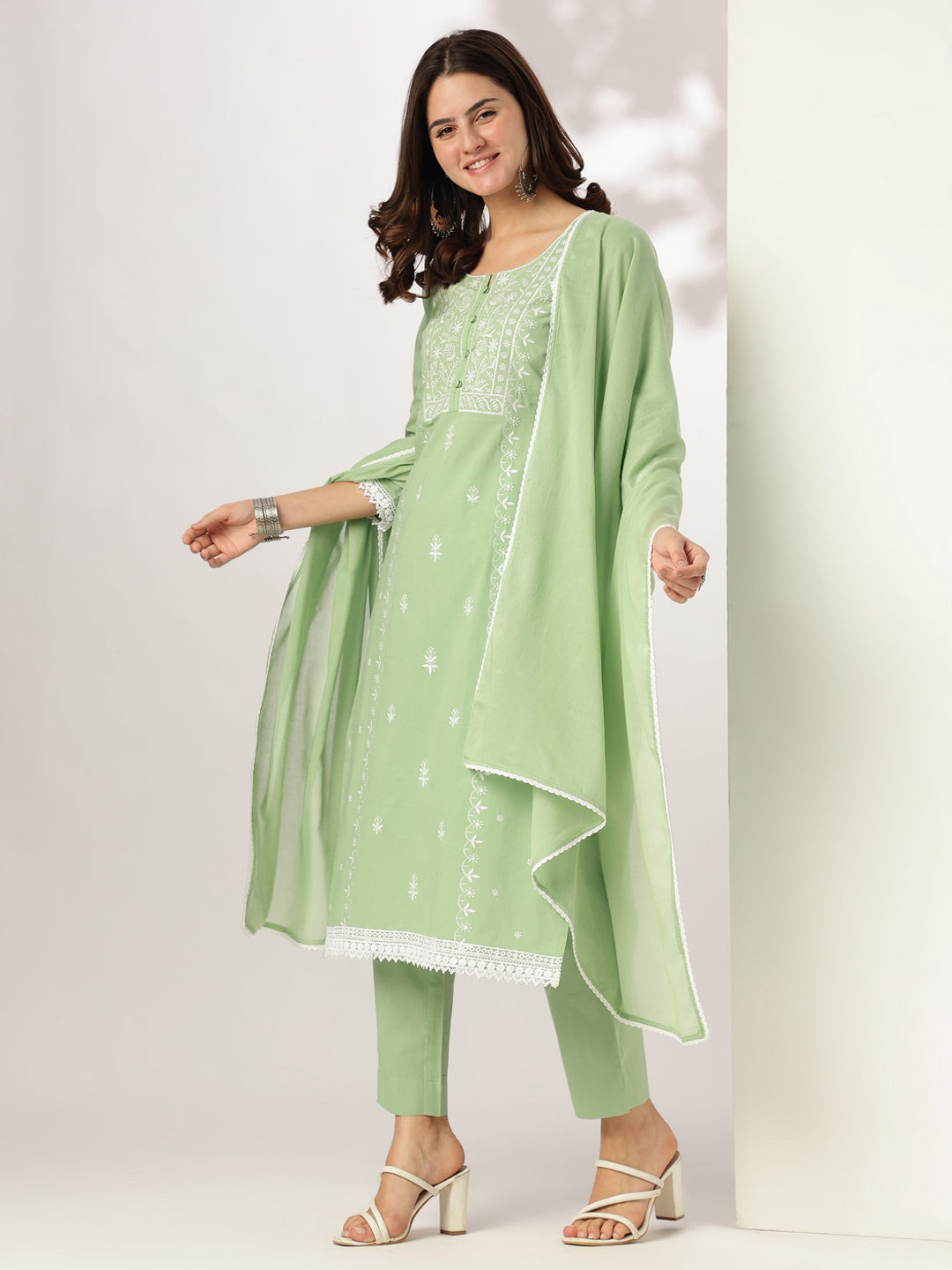 Janasya Light Cotton Embroidered Straight Kurta Set