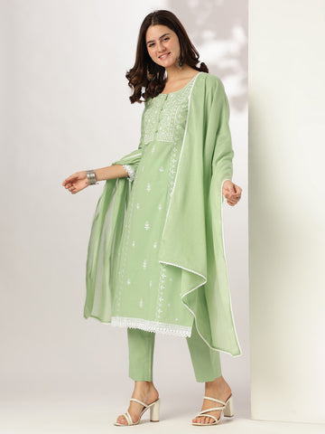 Janasya Light Cotton Embroidered Straight Kurta Set - Distacart