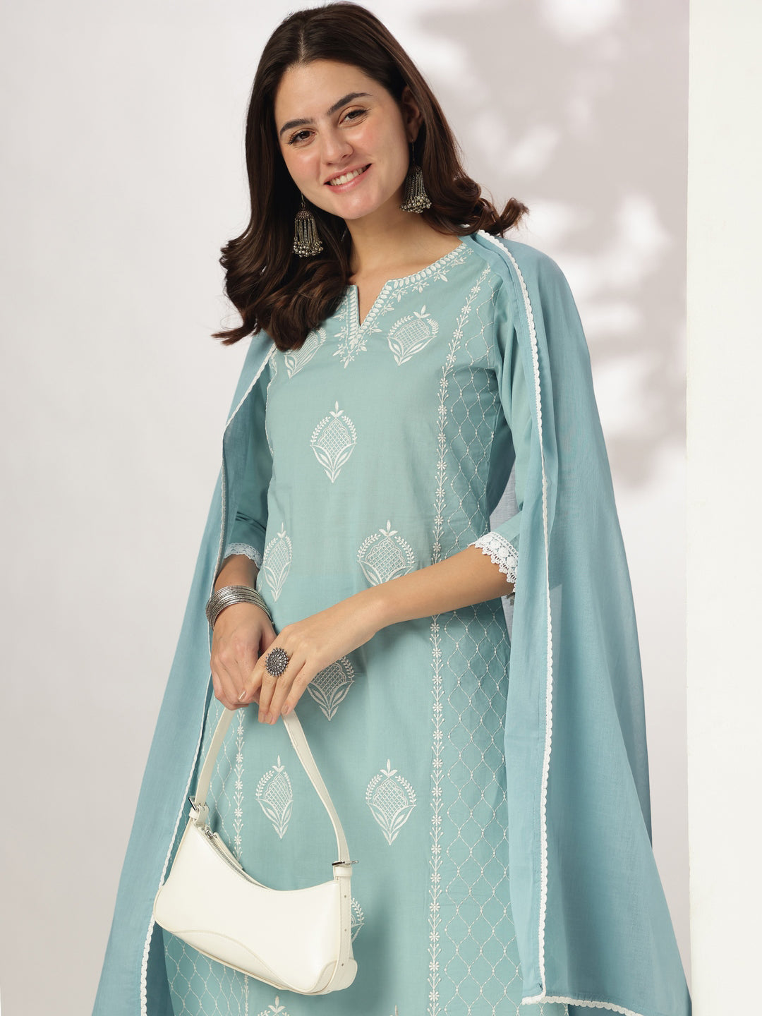 Janasya Light Cotton Embroidered Straight Kurta Set